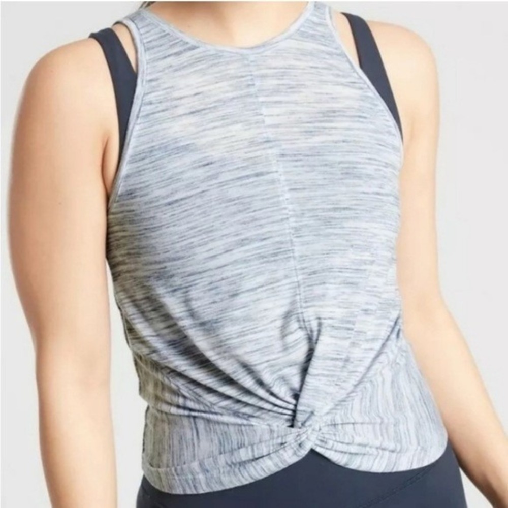 Athleta Essence Twist Tank Blue Spacedye Knot Front Women's Small‎ Yoga